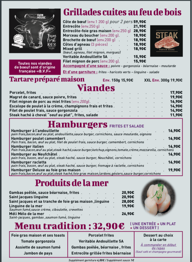 Carte du Restaurant La Strada Bois Guillaume